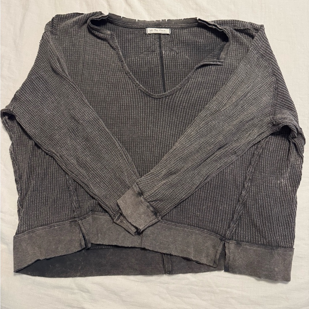 We The Free Long Sleeve Ribbed Pullover in Charcoal Gray